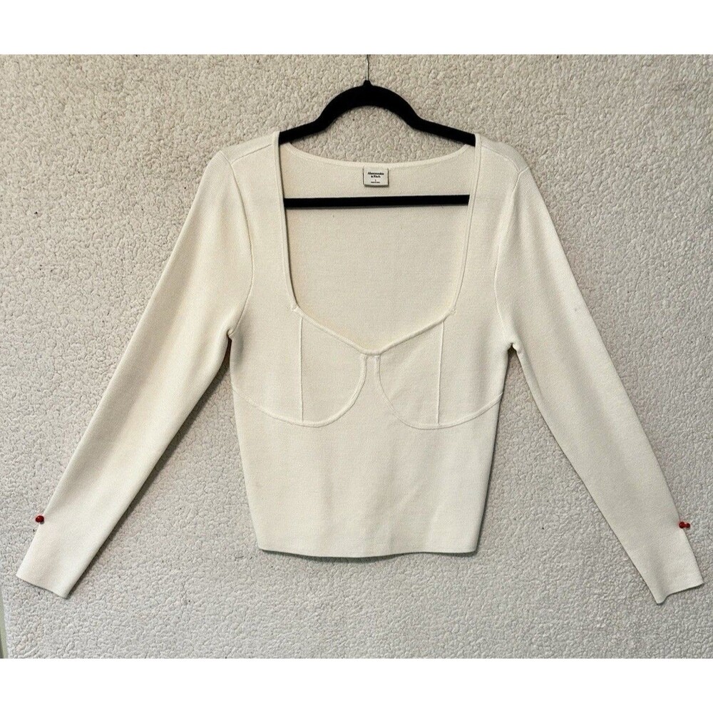 Abercrombie & Fitch Vintage Y2K Babydoll Sweater Women Sz L Ivory Knit Corset